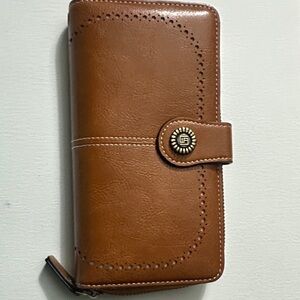 Brown Leather Wallet with Button Closure